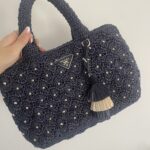 Prada Navy Raffia beach bag