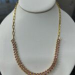Oval Pink Sapphire Stones Sterling Silver / Gold Filled Paperclip Necklace