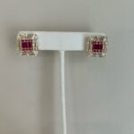 Ruby and CZ Square Studs Sterling Silver