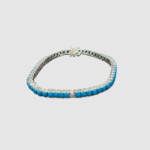 Round Turquoise Silver Stone Tennis Bracelet