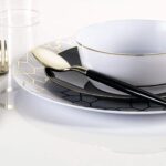 Black Round Plastic Plate With Gold Trim