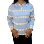 Striped Collared Pearl Shirt (Size Small)