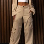 SYLC Beige Cotton Wide Leg Cargo