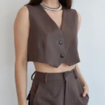 SYLC Taupe Crop Cotton Vest