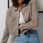 SYLC Truffle Cropped Cotton Button Down