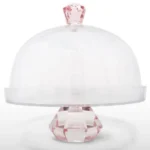 Glass Cake Stand with Dome- Pink Crystal Base & Handle