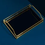 Large Black Mirrored Tray with Gold Handle