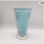 Venetian Murano Mezza Filigrana Art Glass Vase Blue