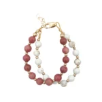 MAUVE AND MARBLE WITH WHITE DOUBLE STRAND BRACELET