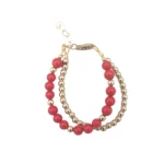 RED AND SOLID GOLD DOUBLE STRAND BRACELET