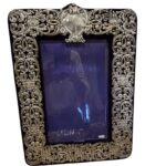 Antique Large Purple Velvet Picture Frame with Sterling Silver Lace Design