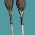 Salad Set Silver Handle Black Enamel